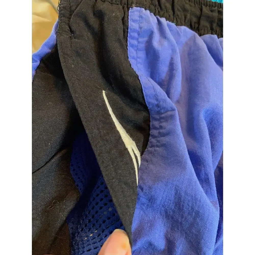 Vintage Speedo Swim Trunks 90s Pocket Mesh Lined Drawstring Blue Black 32